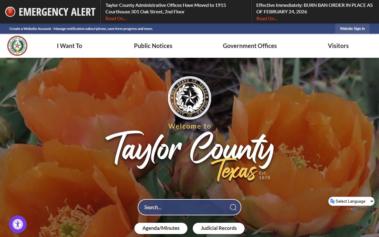 Taylor County official website for Abilene Texas unclaimed money and local records resources