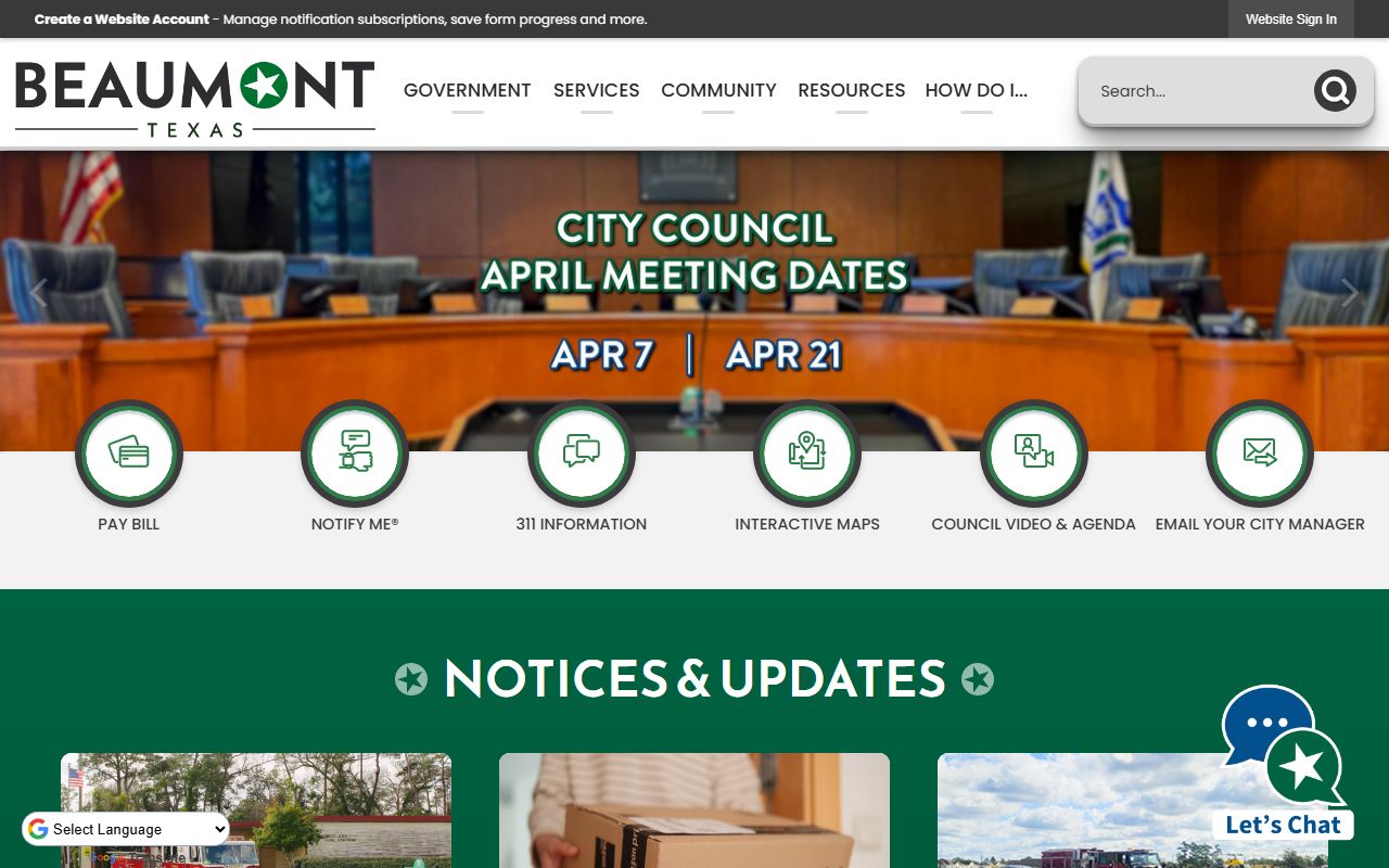 City of Beaumont official website showing finance department resources for Beaumont unclaimed money