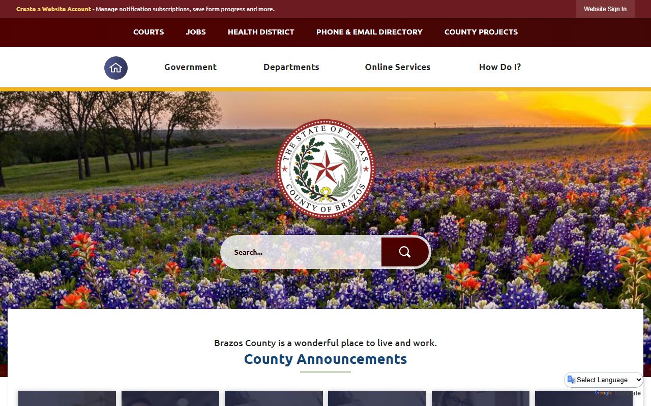 Brazos County official website providing local records access for College Station unclaimed property research