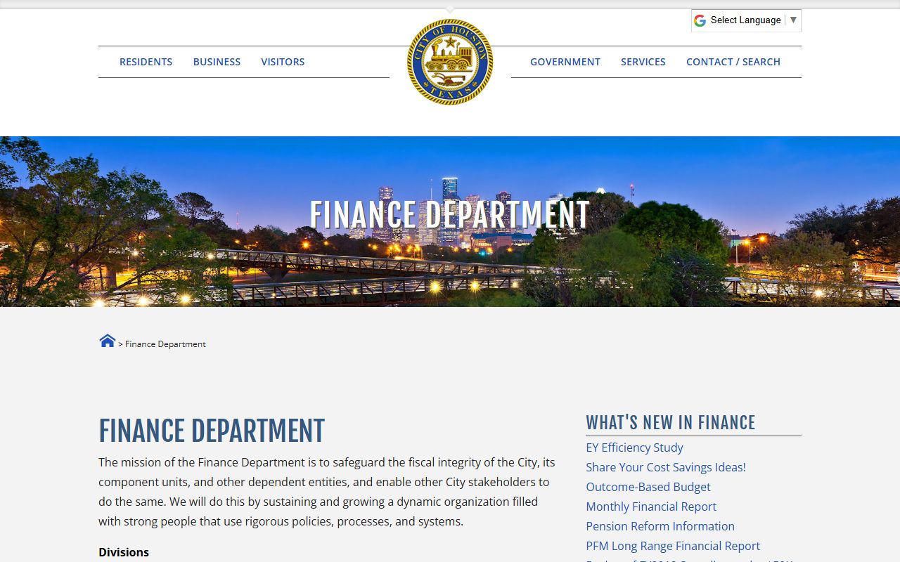 City of Houston Finance Department unclaimed money portal