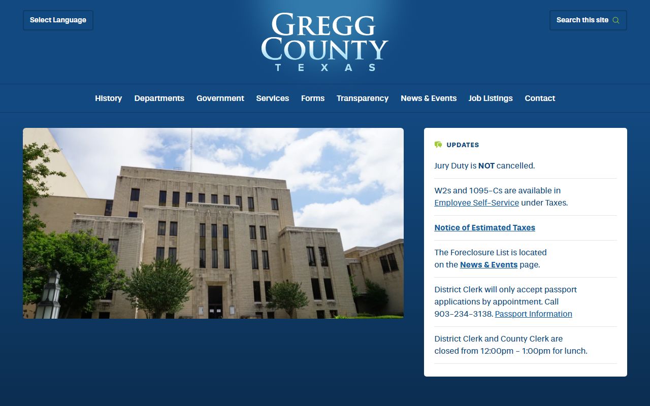 Gregg County official website for Longview unclaimed property and local records