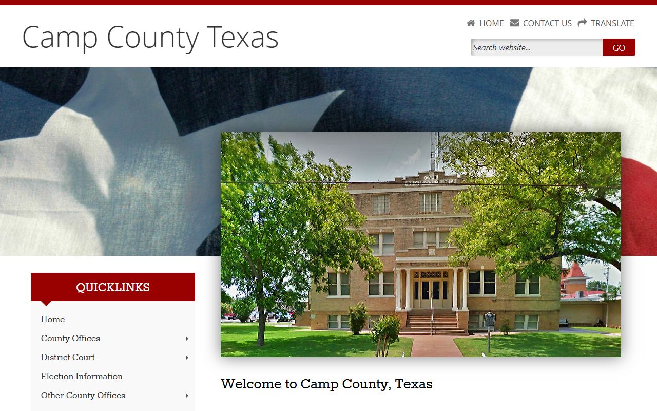 Camp County official website listing local offices and unclaimed money resources