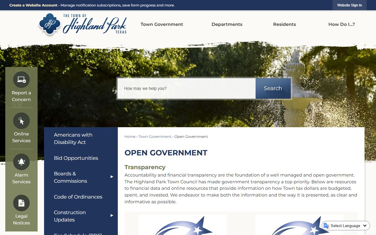 Highland Park Texas open government portal for local unclaimed property records