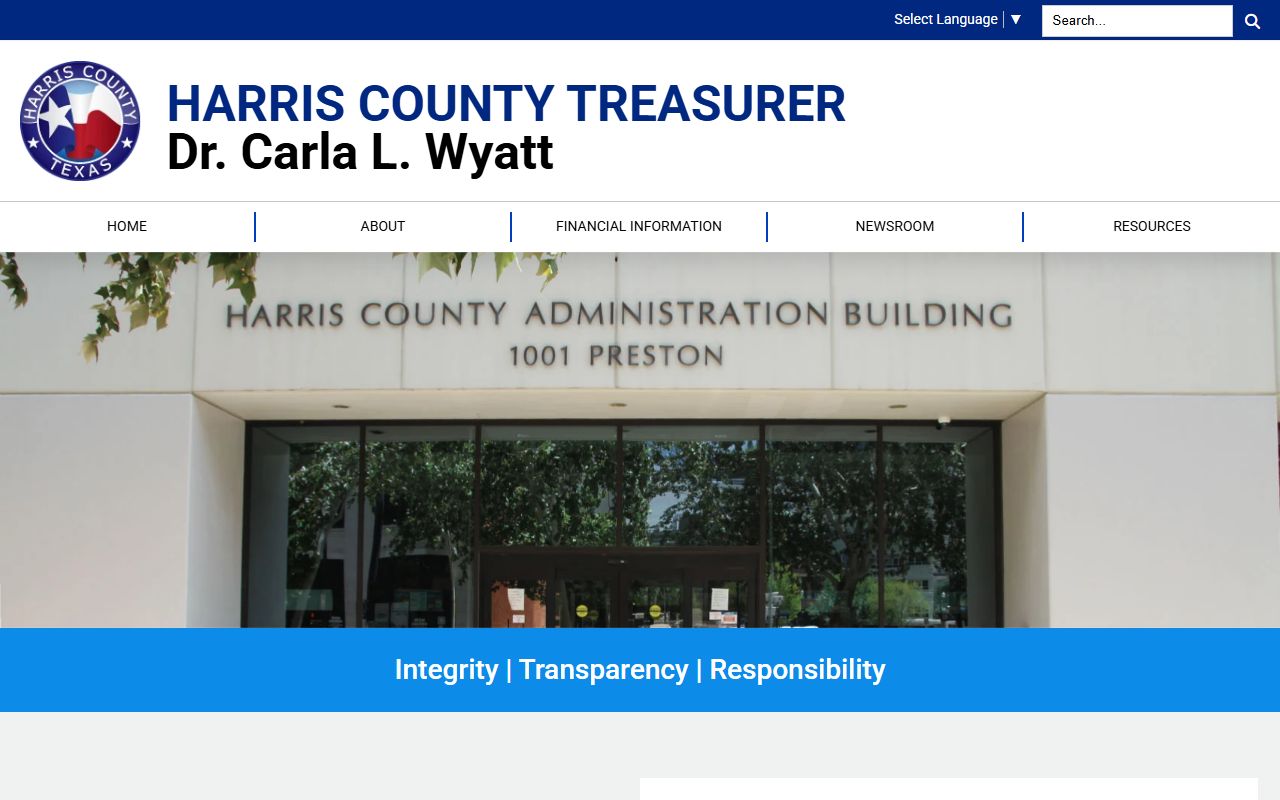 Harris County Treasurer main website for unclaimed property inquiries and local financial programs
