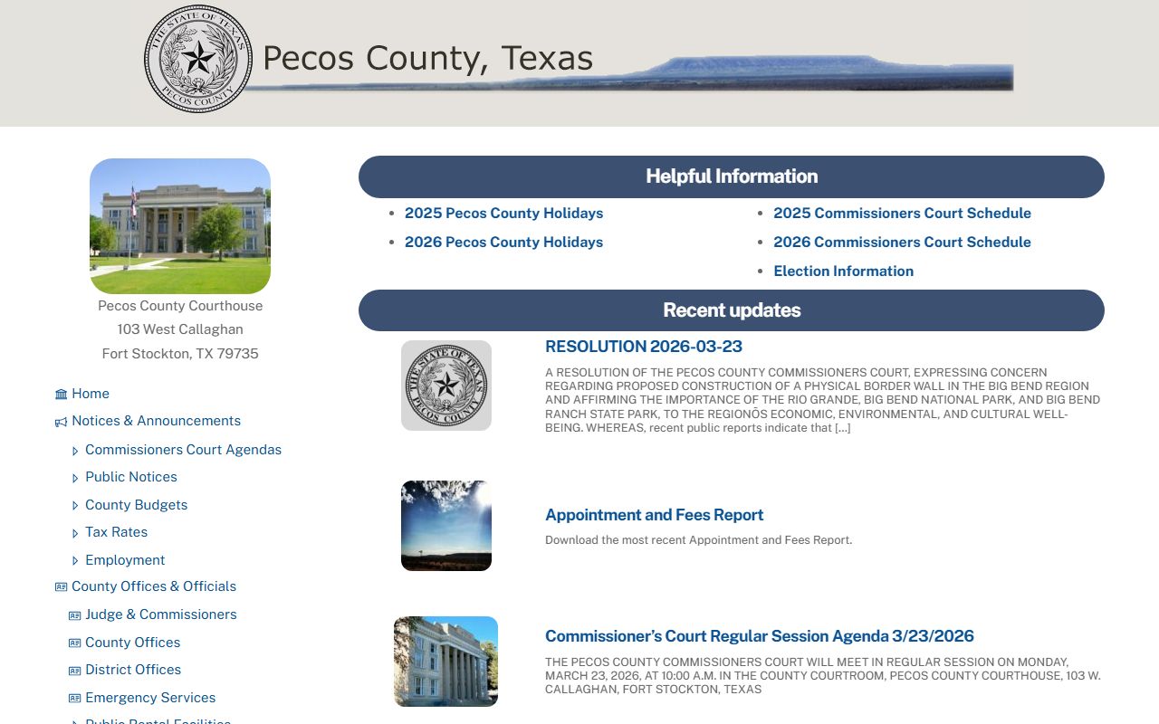 Pecos County official website for local records and unclaimed property resources