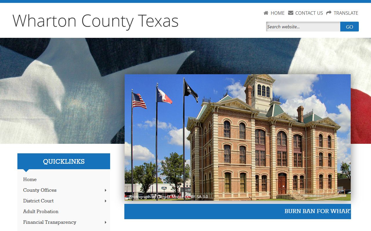 Wharton County official website for county office contacts and local records