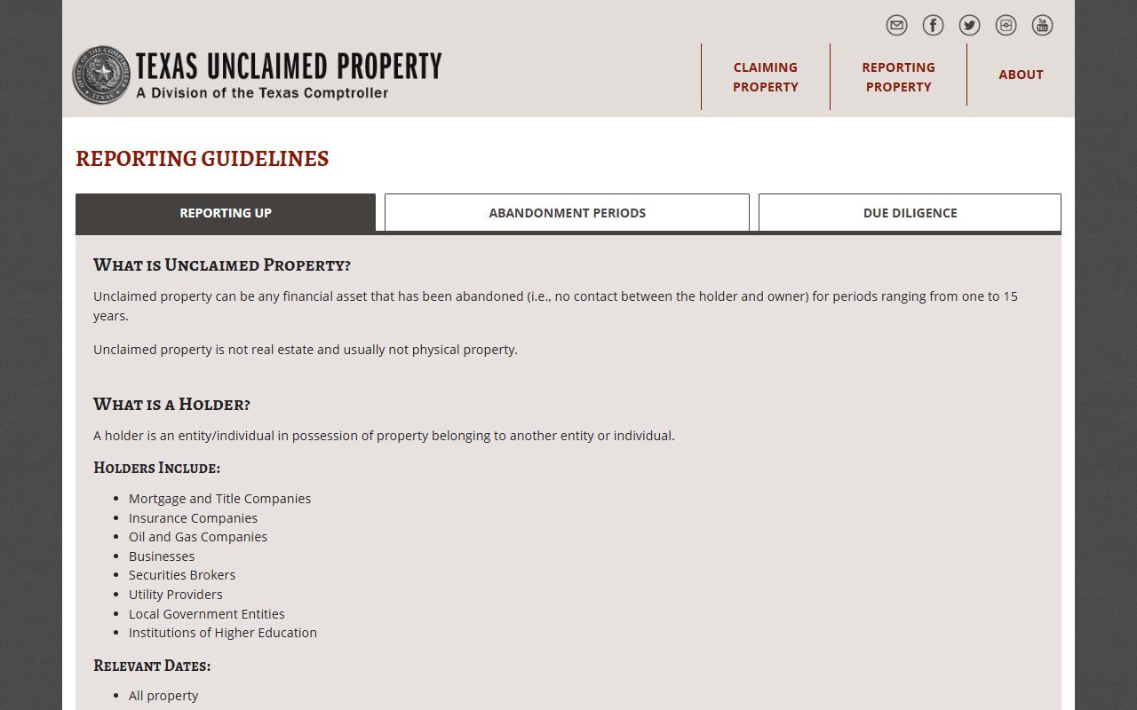 Texas unclaimed money holder information and business reporting requirements